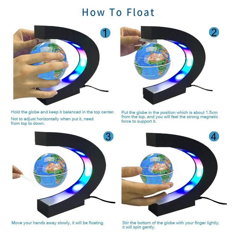 Estefanlo Floating Globe with LED Lights C Shape Magnetic Levitation Floating Globe World Map for Desk Decoration (Blue) - Image 3